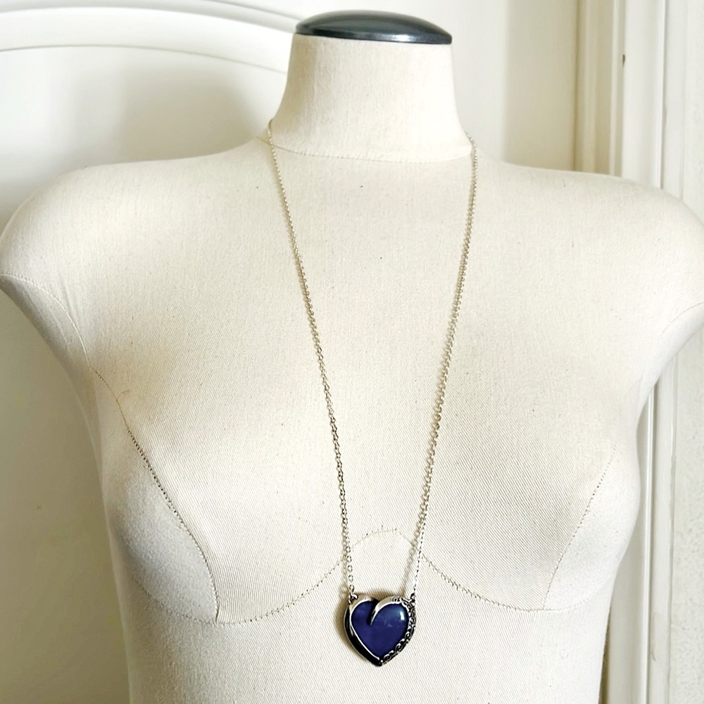 Vintage / Filigree Natural Lapis Heart Necklace / Sterling Silver - Picture 2 of 12